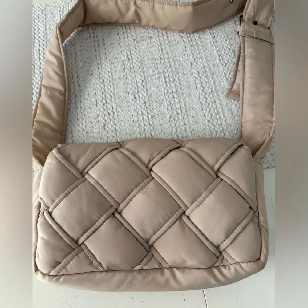 The Lark Puffy Woven Crossbody Bag light weight Sand Cream color - Picture 8 of 13